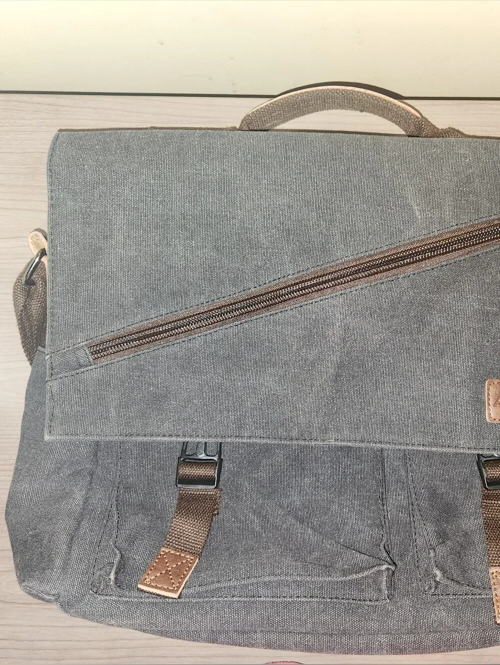 Gray Canvas Messenger Bag for Men - Casual Everyday Work Bag